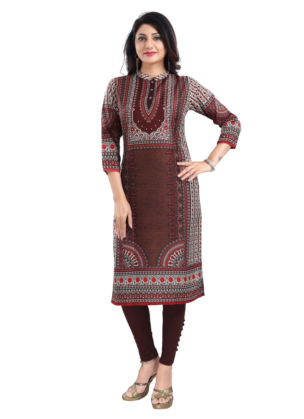 Designer Kurti Muslin Brown Digital Print Kurtis