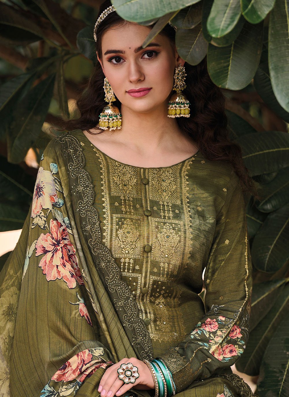 Palazzo Salwar Suit Muslin Green Digital Print Salwar Kameez