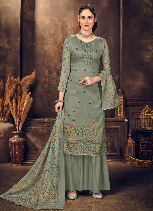 Salwar Suit Cotton Muslin Grey Digital Print Salwar Kameez