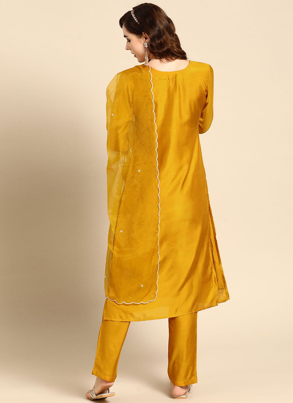 Salwar Suit Muslin Mustard Embroidered Salwar Kameez