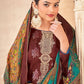 Pant Style Suit Jacquard Muslin Brown Embroidered Salwar Kameez