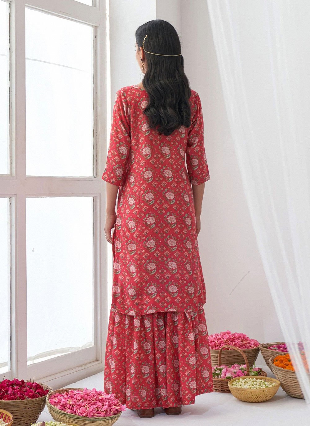 Salwar Suit Muslin Red Floral Patch Salwar Kameez