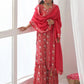 Salwar Suit Muslin Red Floral Patch Salwar Kameez