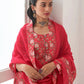 Salwar Suit Muslin Red Floral Patch Salwar Kameez