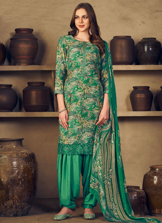 Salwar Suit Muslin Green Embroidered Salwar Kameez