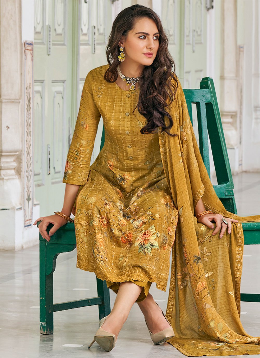 Pakistani salwar kameez winter arrival deals cotton woolen by humdum embroidered mustard dark dress made on custom order