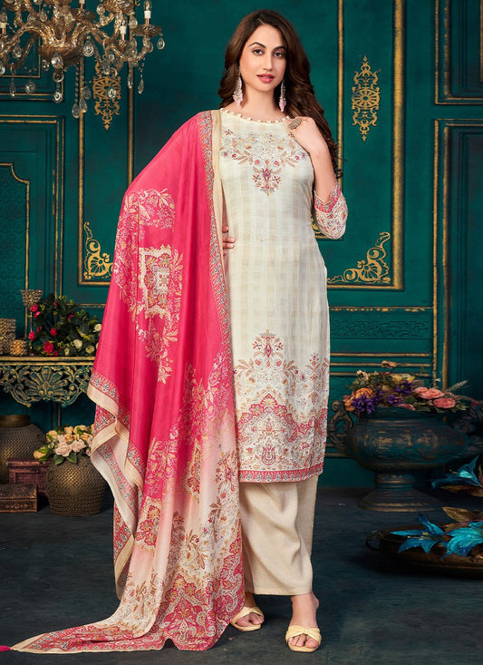 Salwar Suit Muslin Off White Digital Print Salwar Kameez