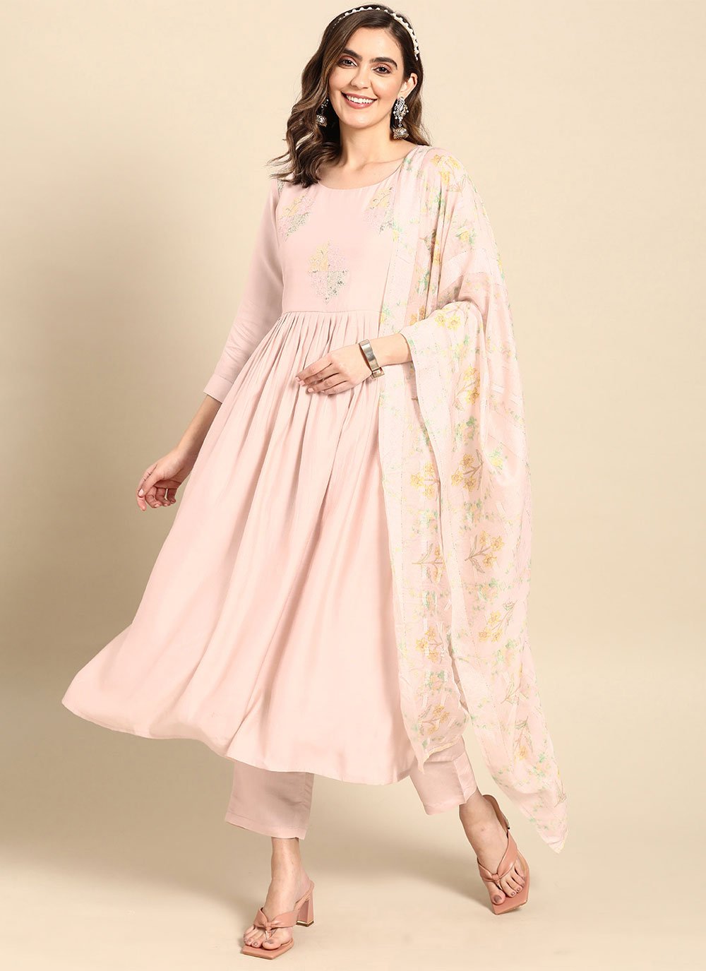 Salwar Suit Muslin Pink Embroidered Salwar Kameez