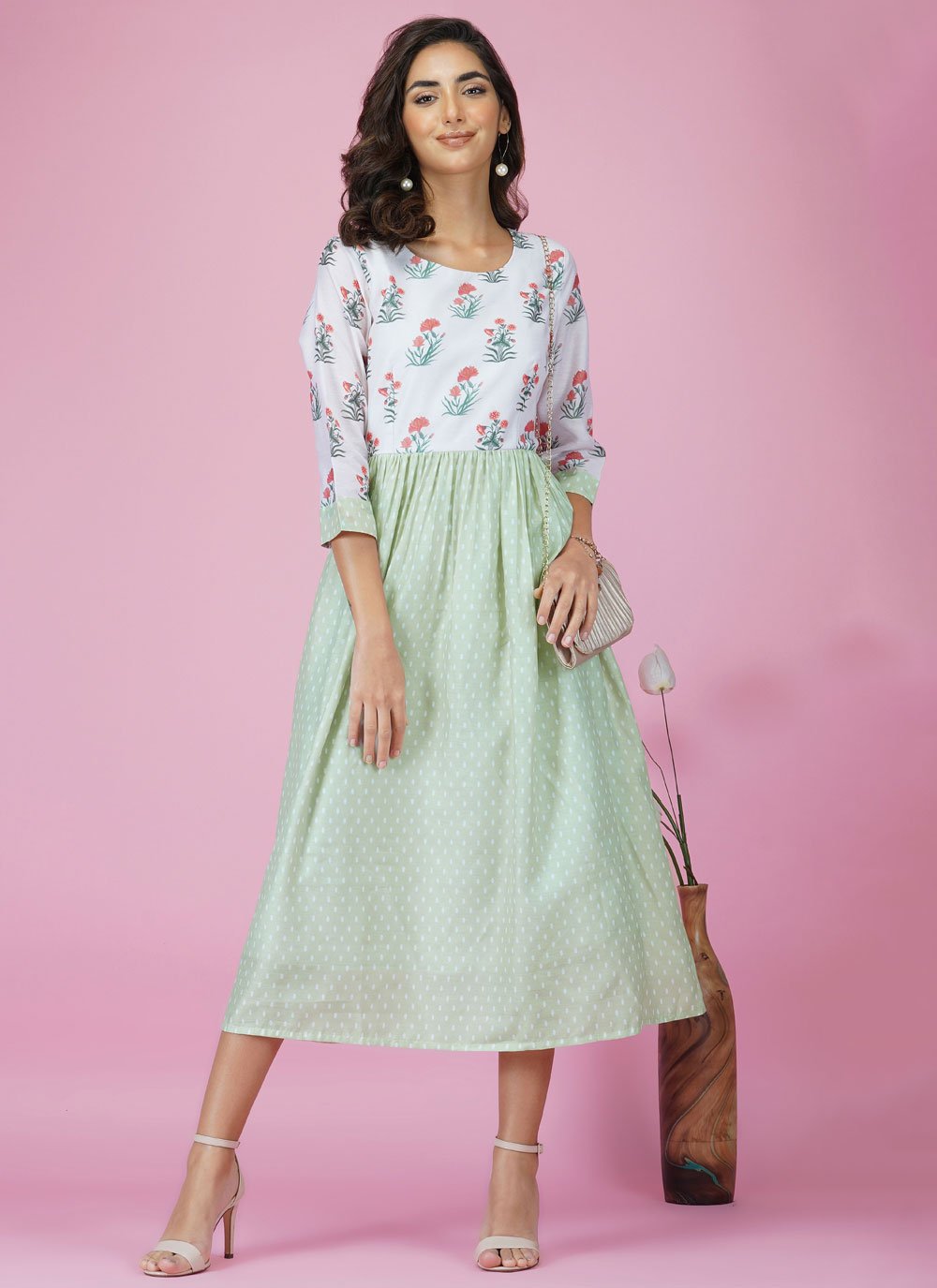 Designer Kurti Muslin Green Print Kurtis