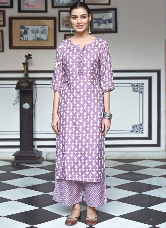 Party Wear Kurti Muslin Purple Digital Print Kurtis