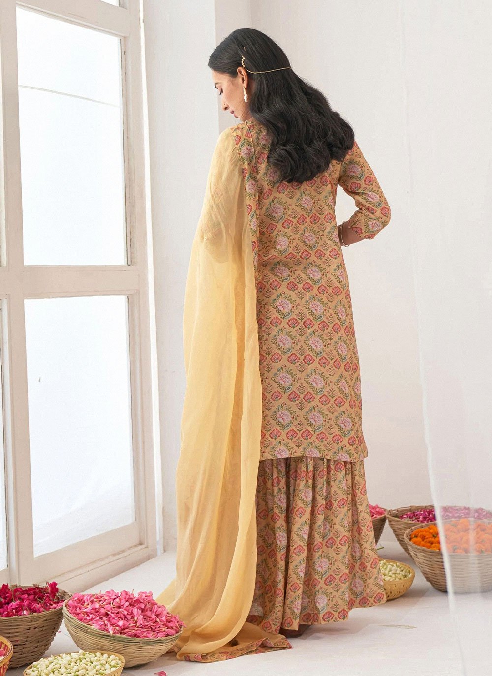 Salwar Suit Muslin Yellow Floral Patch Salwar Kameez