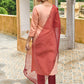 Salwar Suit Cotton Muslin Peach Embroidered Salwar Kameez