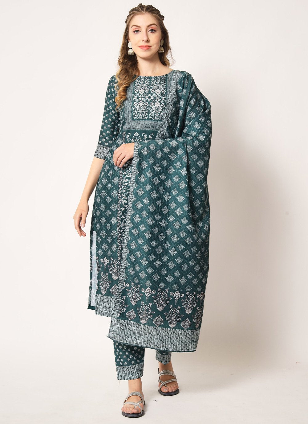 Salwar Suit Muslin Sea Green Embroidered Salwar Kameez