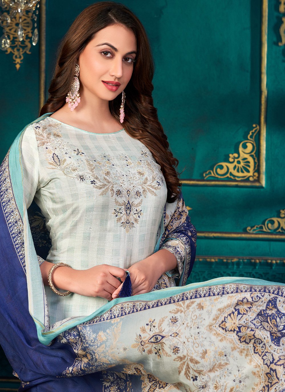 Salwar Suit Muslin Aqua Blue Digital Print Salwar Kameez