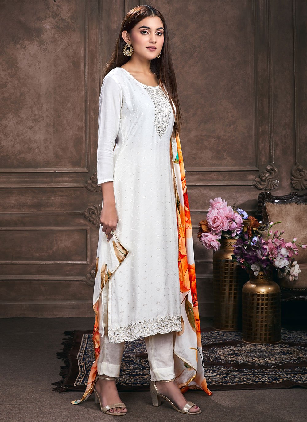 Salwar Suit Muslin White Embroidered Salwar Kameez