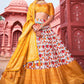 Lehenga Choli Silk Mustard Off White Foil Print Lehenga Choli