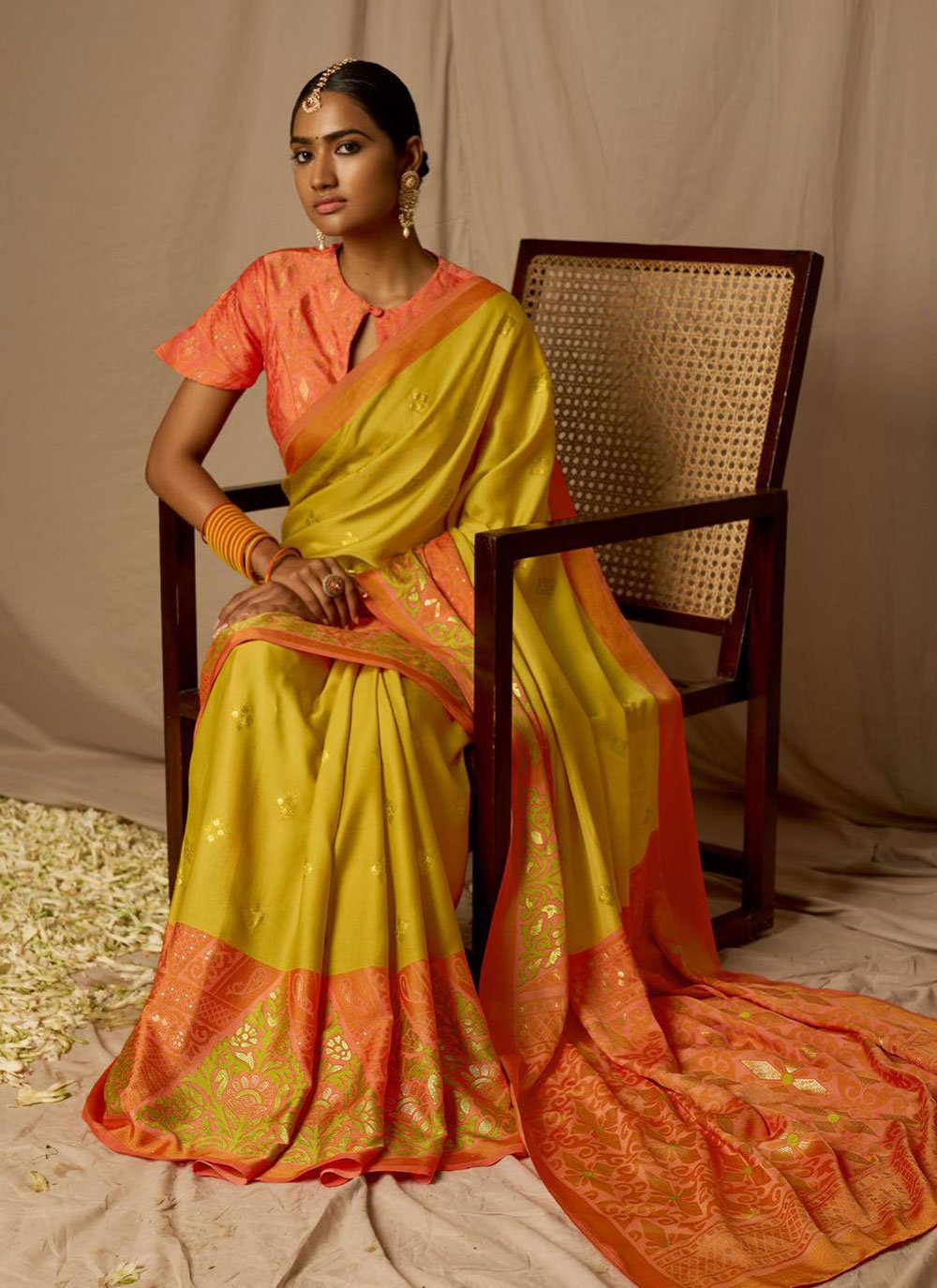 Classic Brasso Mustard Orange Woven Saree