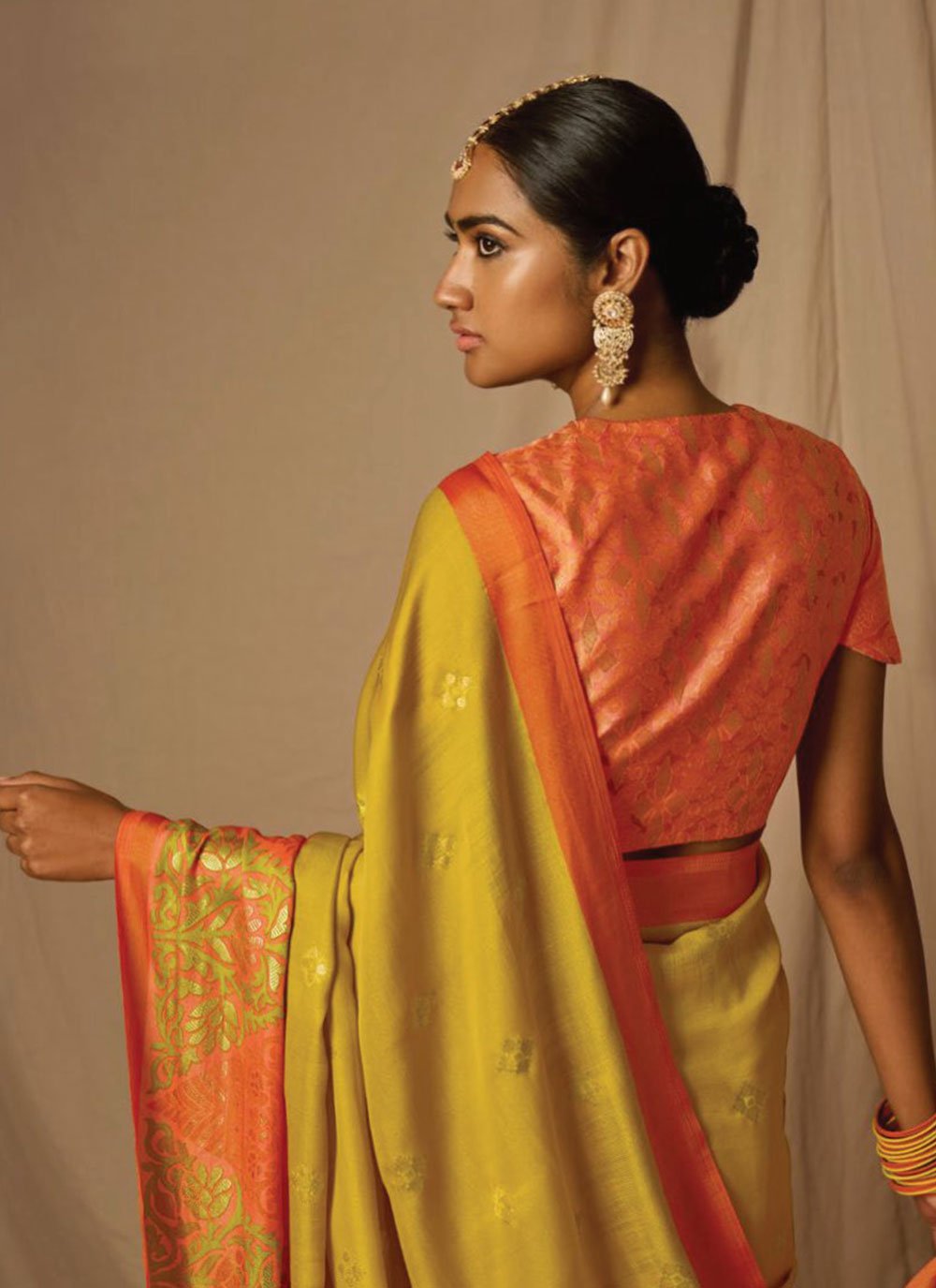 Classic Brasso Mustard Orange Woven Saree