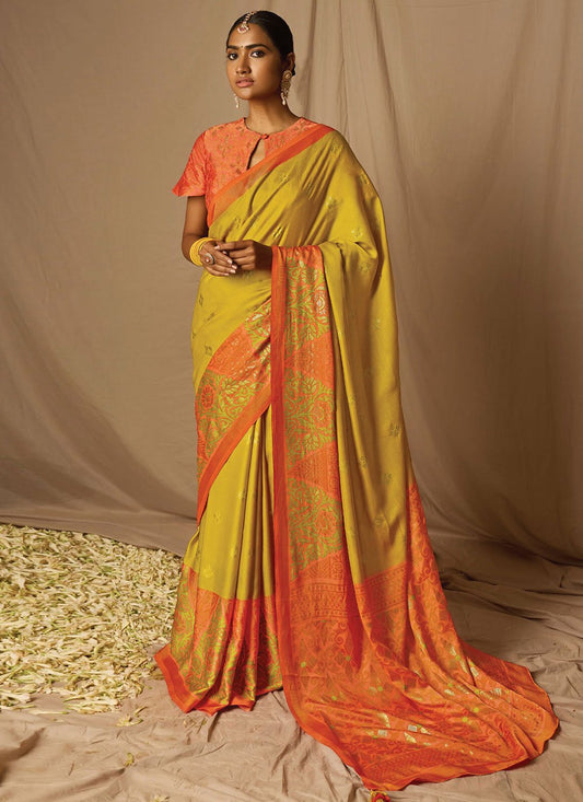 Classic Brasso Mustard Orange Woven Saree