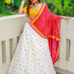 A Line Lehenga Cotton Mustard White Lace Lehenga Choli