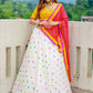 A Line Lehenga Cotton Mustard White Lace Lehenga Choli