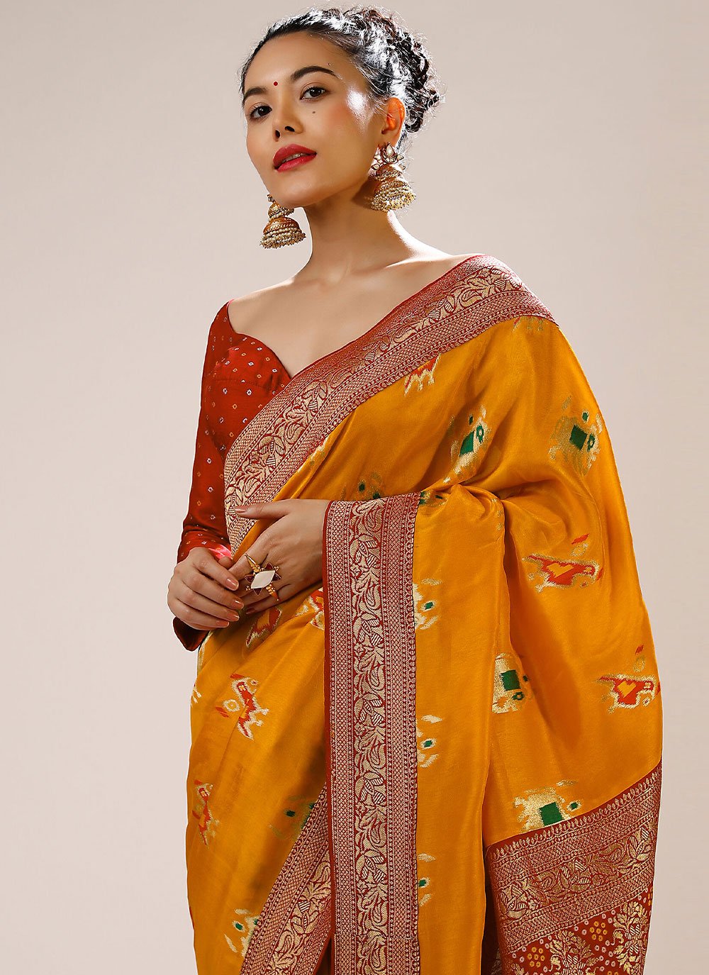 Contemporary Art Banarasi Silk Mustard Woven Saree