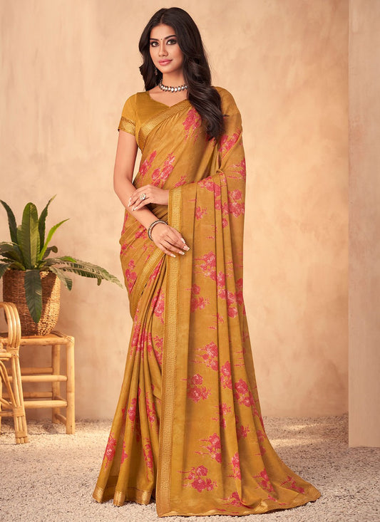 Classic Georgette Mustard Patch Border Saree