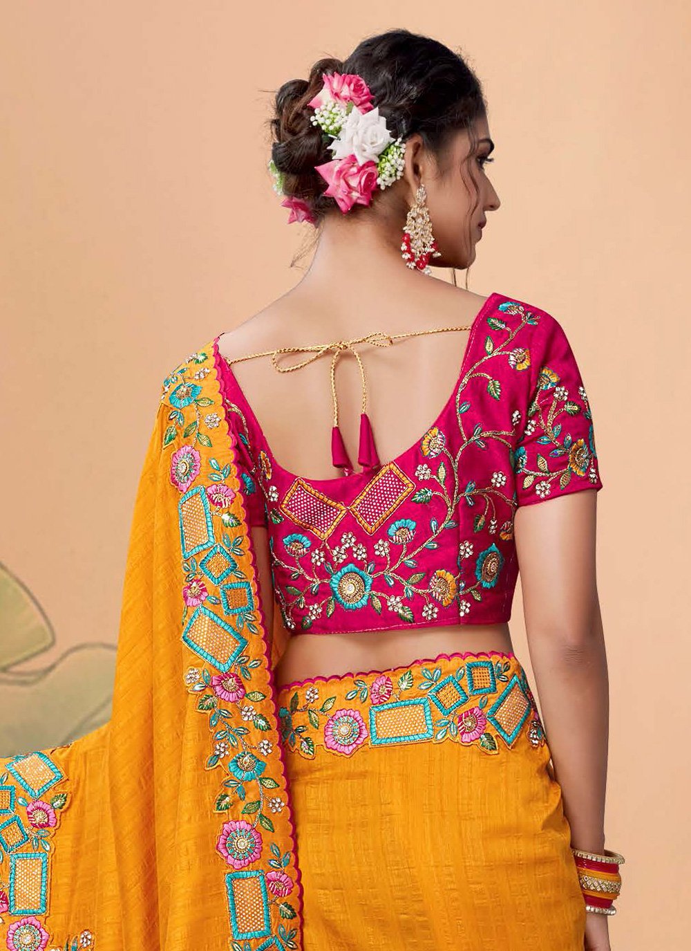 Classic Silk Mustard Embroidered Saree