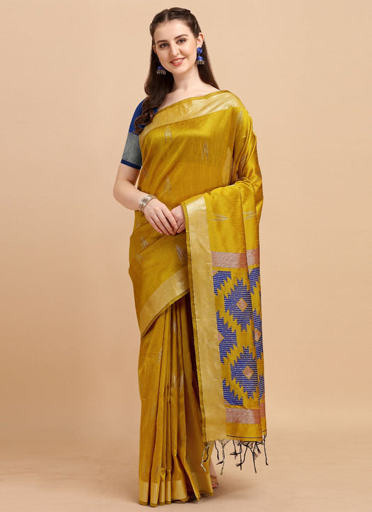 Contemporary Banglori Silk Raw Silk Mustard Sequins Saree