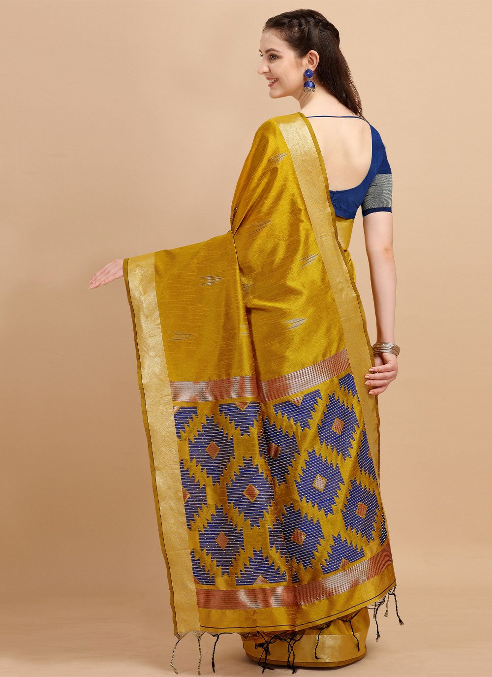 Contemporary Banglori Silk Raw Silk Mustard Sequins Saree