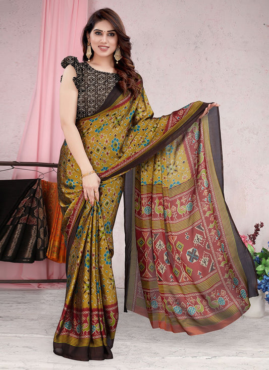 Classic Chiffon Mustard Patola Print Saree