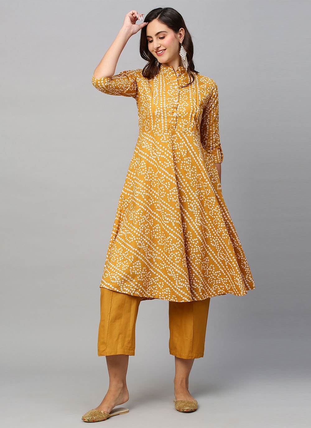 Designer Kurti Cotton Mustard Print Kurtis