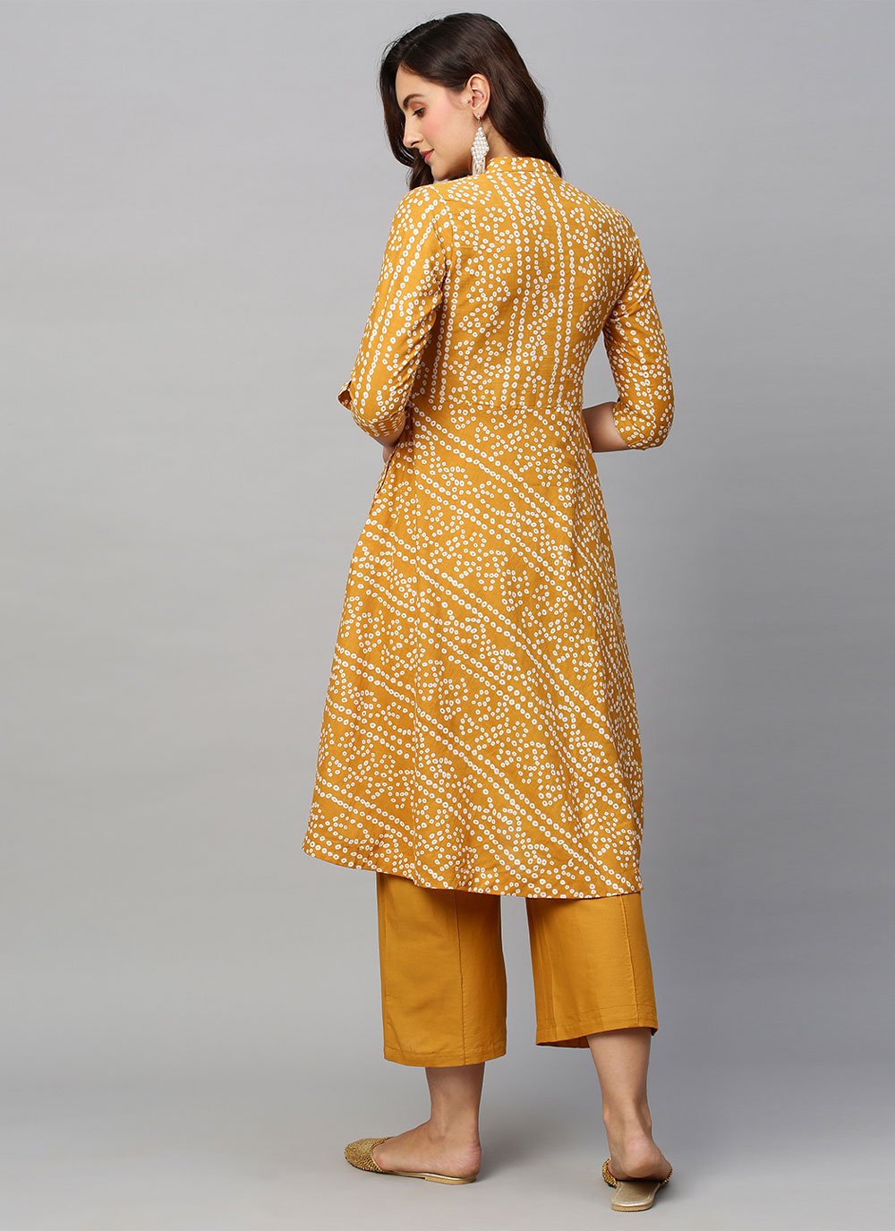 Designer Kurti Cotton Mustard Print Kurtis