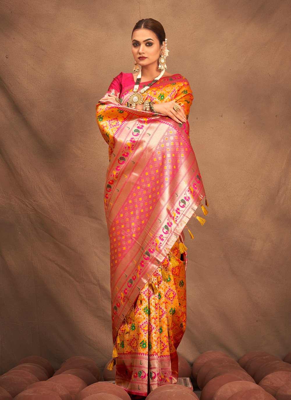 Designer Silk Mustard Weaving Saree