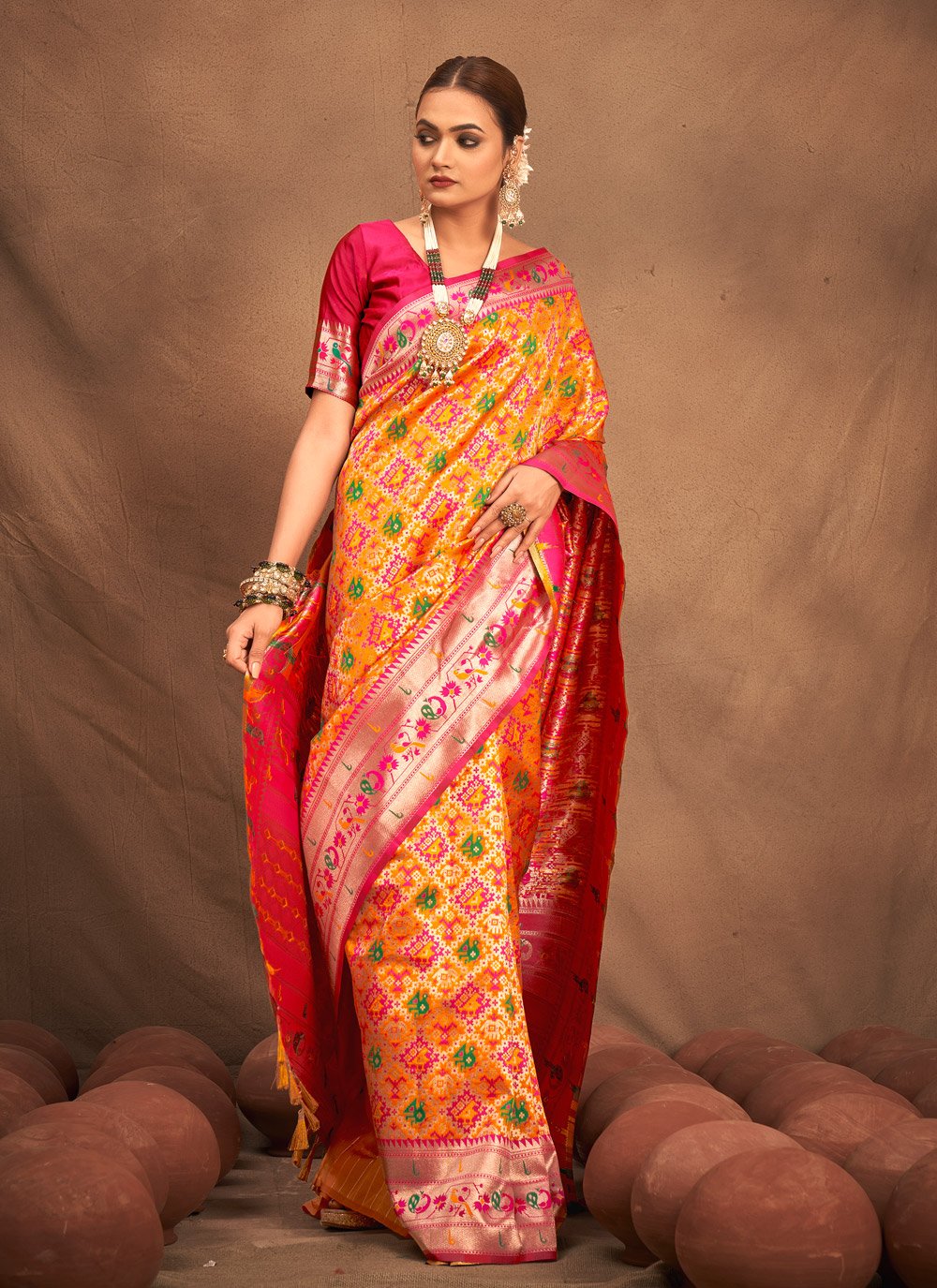 Designer Silk Mustard Weaving Saree