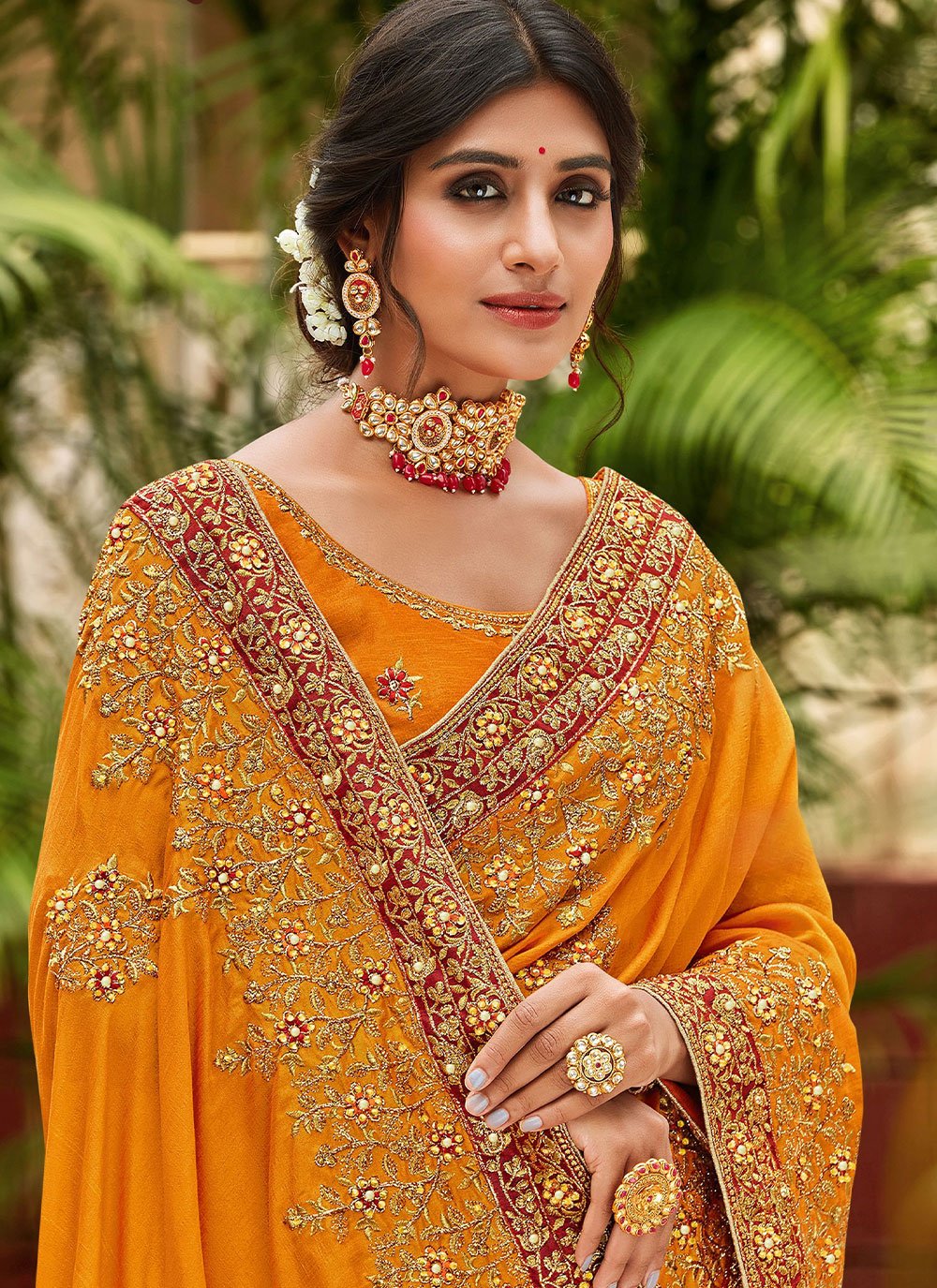 Classic Vichitra Silk Mustard Diamond Saree