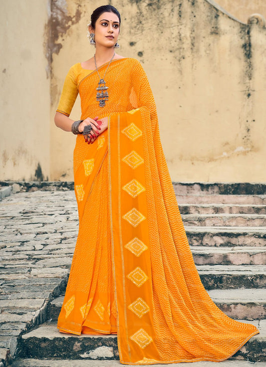 Classic Chiffon Mustard Foil Print Saree