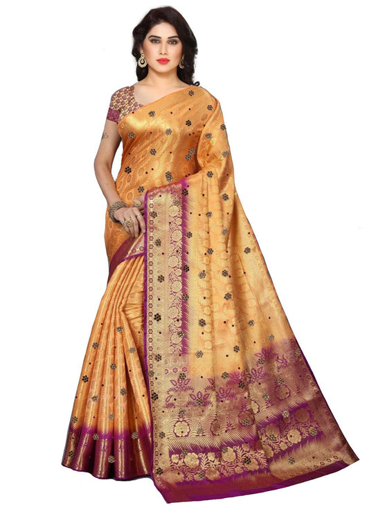 Traditional Saree Kanjivaram Silk Mustard Embroidered Saree