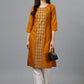 Party Wear Kurti Cotton Mustard Embroidered Kurtis