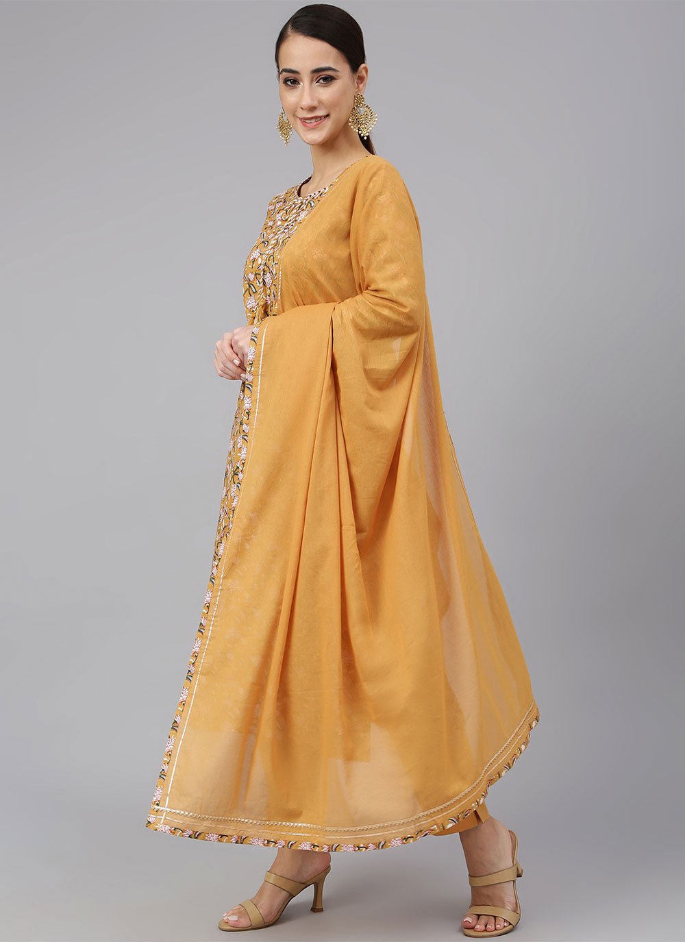 Salwar Suit Cotton Mustard Floral Patch Salwar Kameez