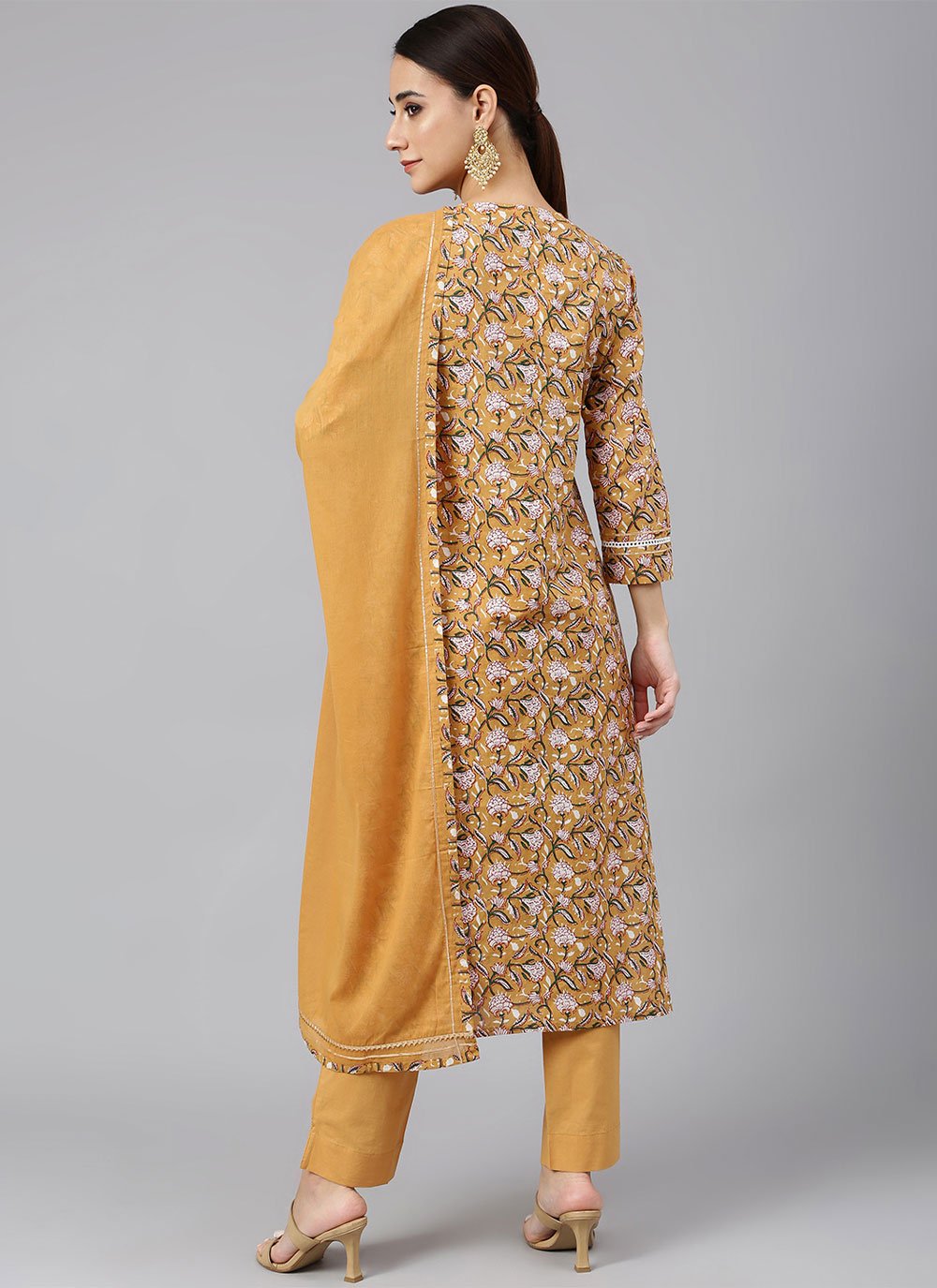 Salwar Suit Cotton Mustard Floral Patch Salwar Kameez