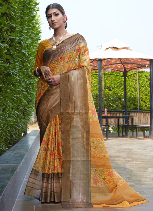 Trendy Saree Cotton Silk Mustard Digital Print Saree