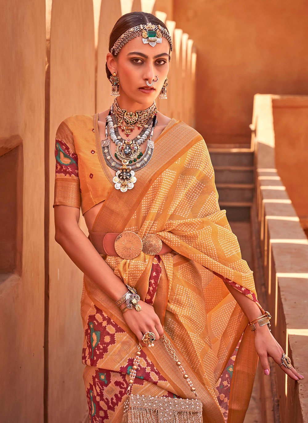 Classic Cotton Silk Mustard Foil Print Saree