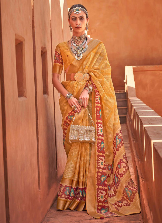 Classic Cotton Silk Mustard Foil Print Saree