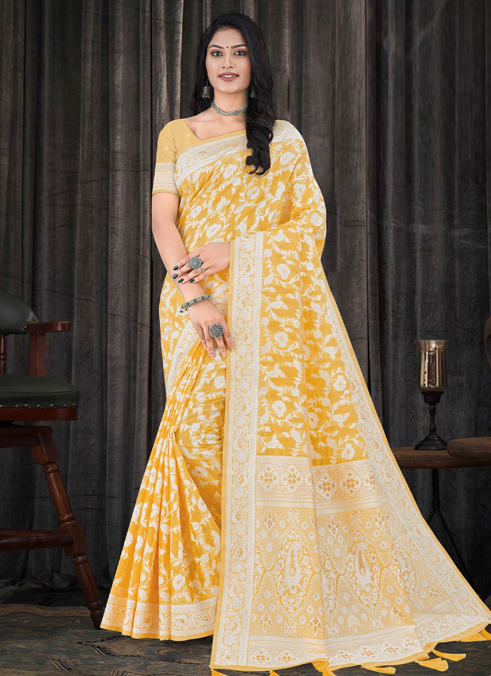 Trendy Saree Cotton Silk Mustard Resham Saree