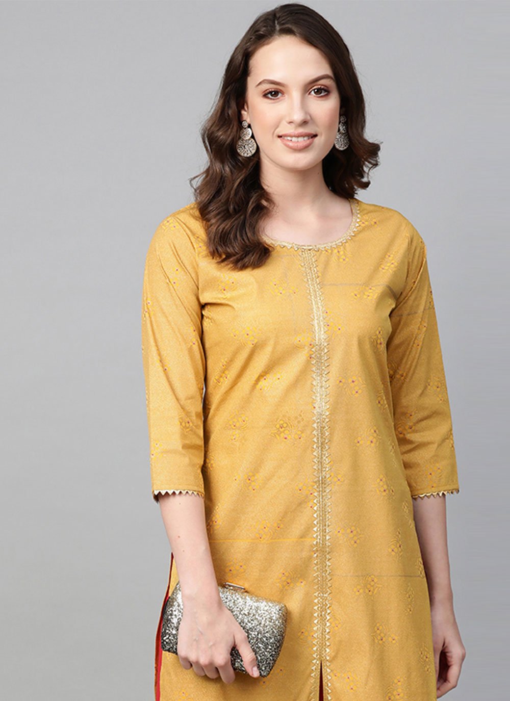 Designer Kurti Crepe Silk Mustard Print Kurtis