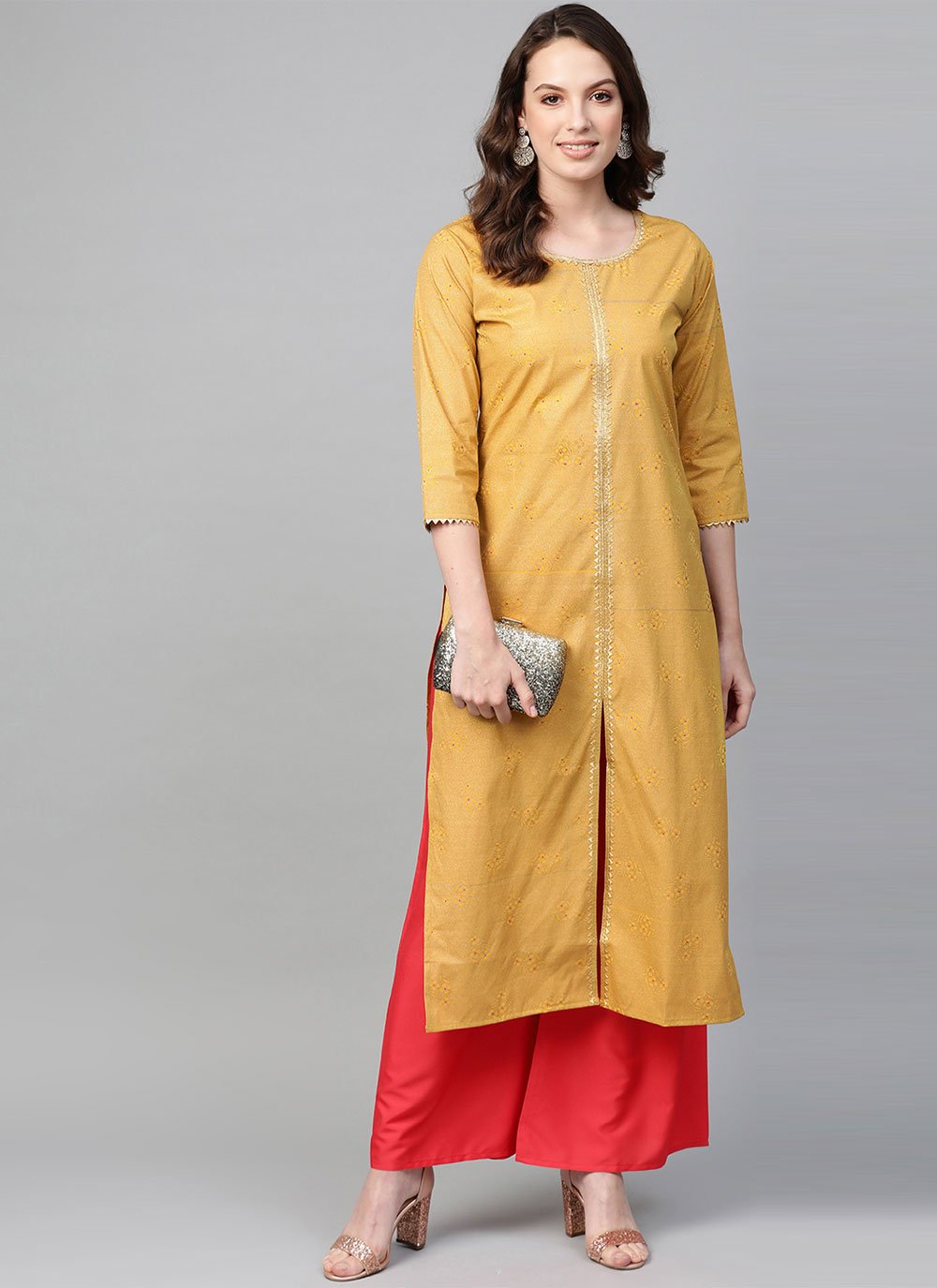 Designer Kurti Crepe Silk Mustard Print Kurtis