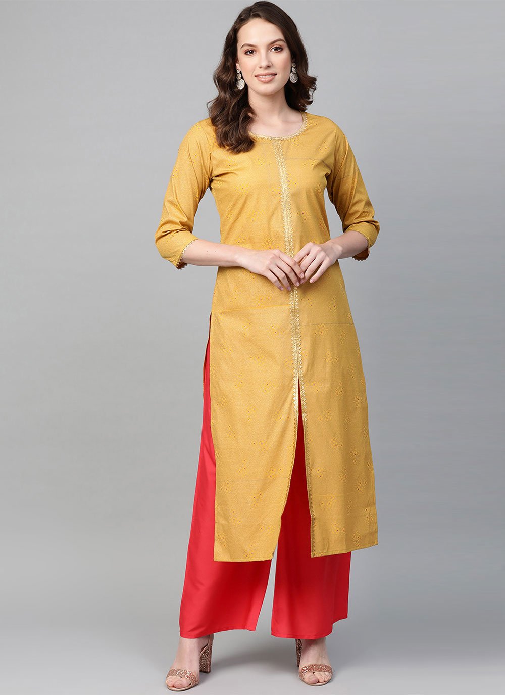 Designer Kurti Crepe Silk Mustard Print Kurtis