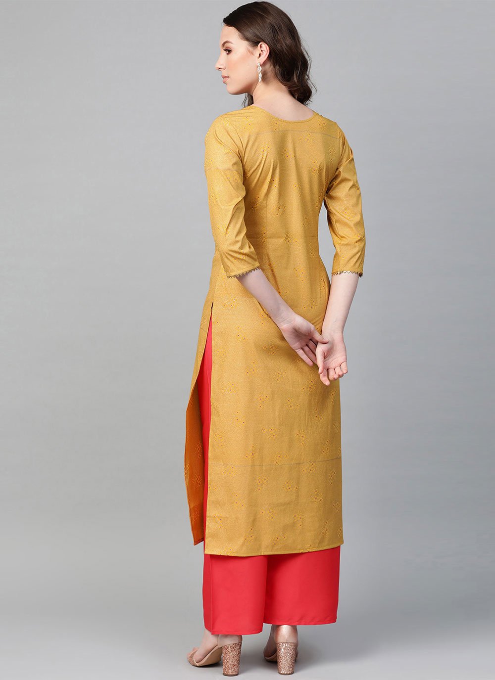 Designer Kurti Crepe Silk Mustard Print Kurtis