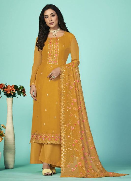 Salwar Suit Organza Mustard Diamond Salwar Kameez